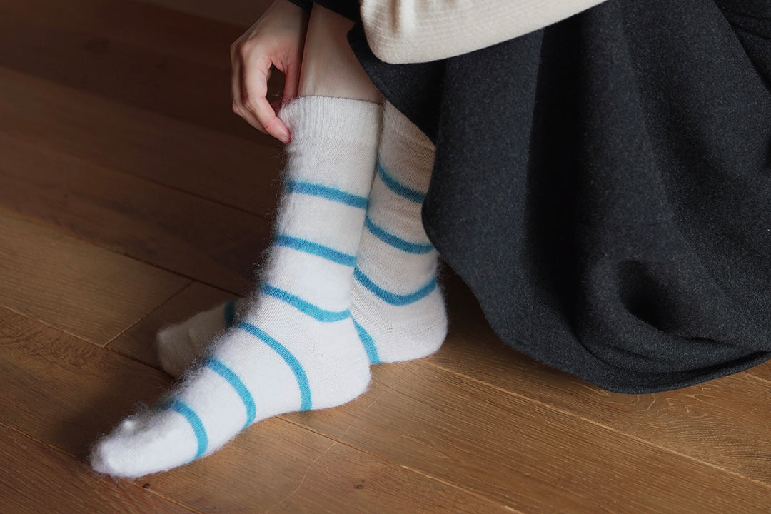 MOHAIR WOOL BORDER SOCKS  / NK0703