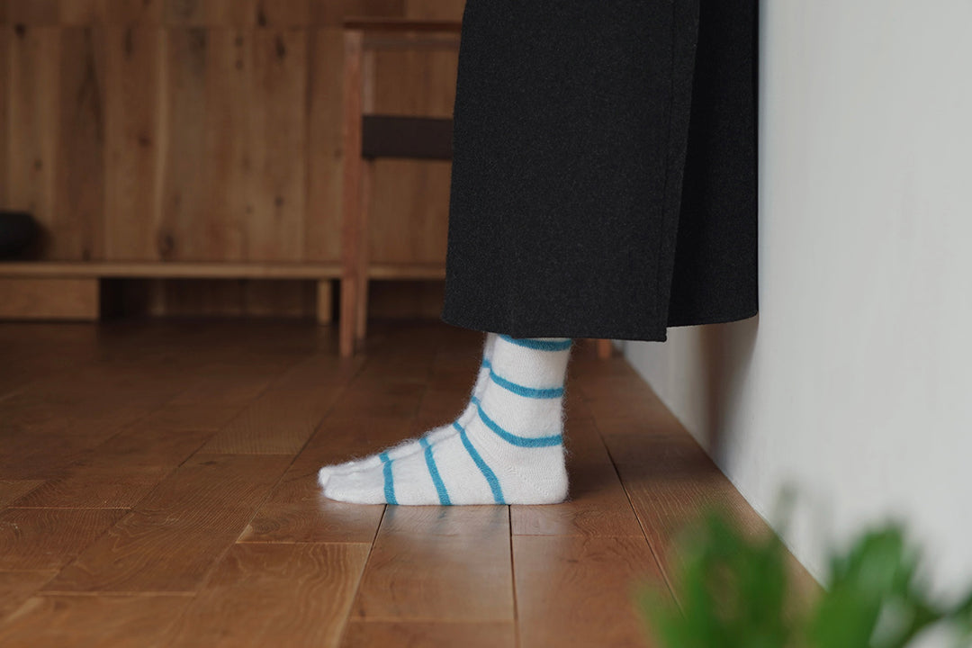 MOHAIR WOOL BORDER SOCKS  / NK0703