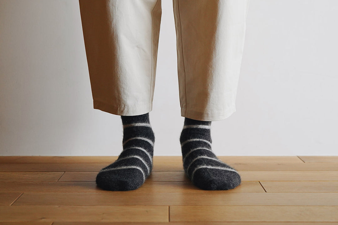 MOHAIR WOOL BORDER SOCKS M